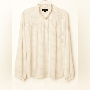Banana Republic Women’s White Ruffle Blouse Medium | Textured Floral Top